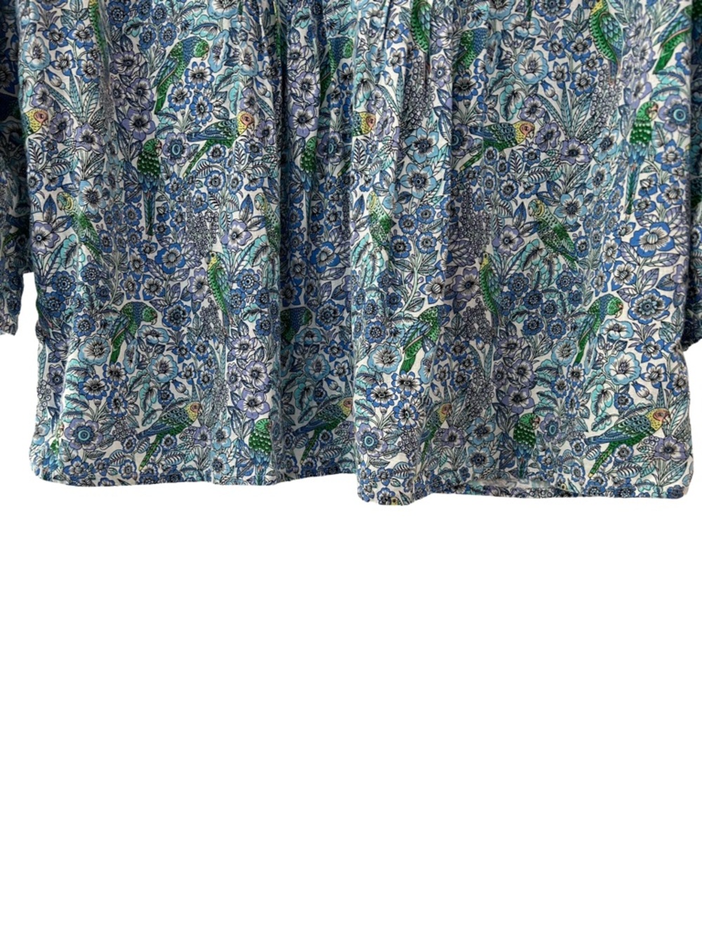 J. Jill Pleated Floral Parrot Linen Blend Popover top S petite blue white resort - Picture 6 of 8